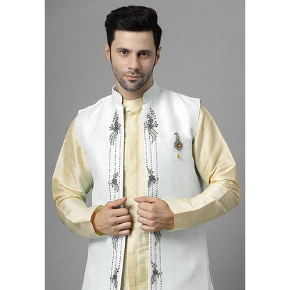 UTSAV FASHION Men Blue Ethnic Beads and Stones Kurta Pant and Jacket