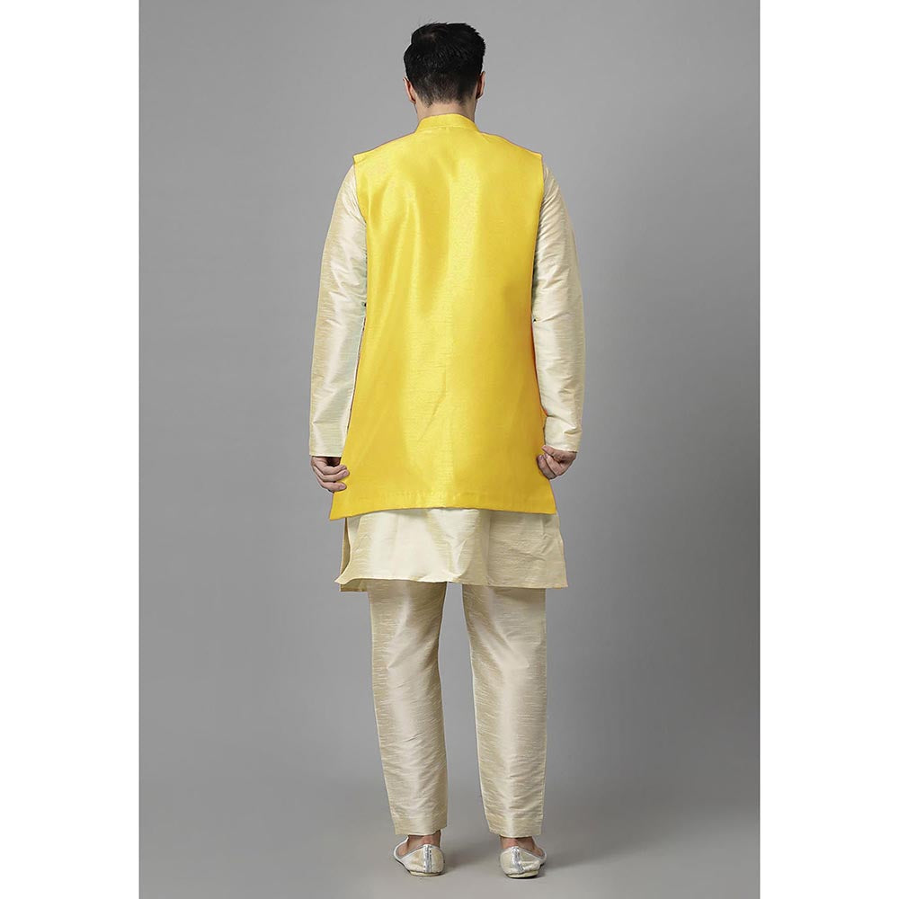 UTSAV FASHION Men Yellow Ethnic Beads and Stones Kurta Pant and Jacket