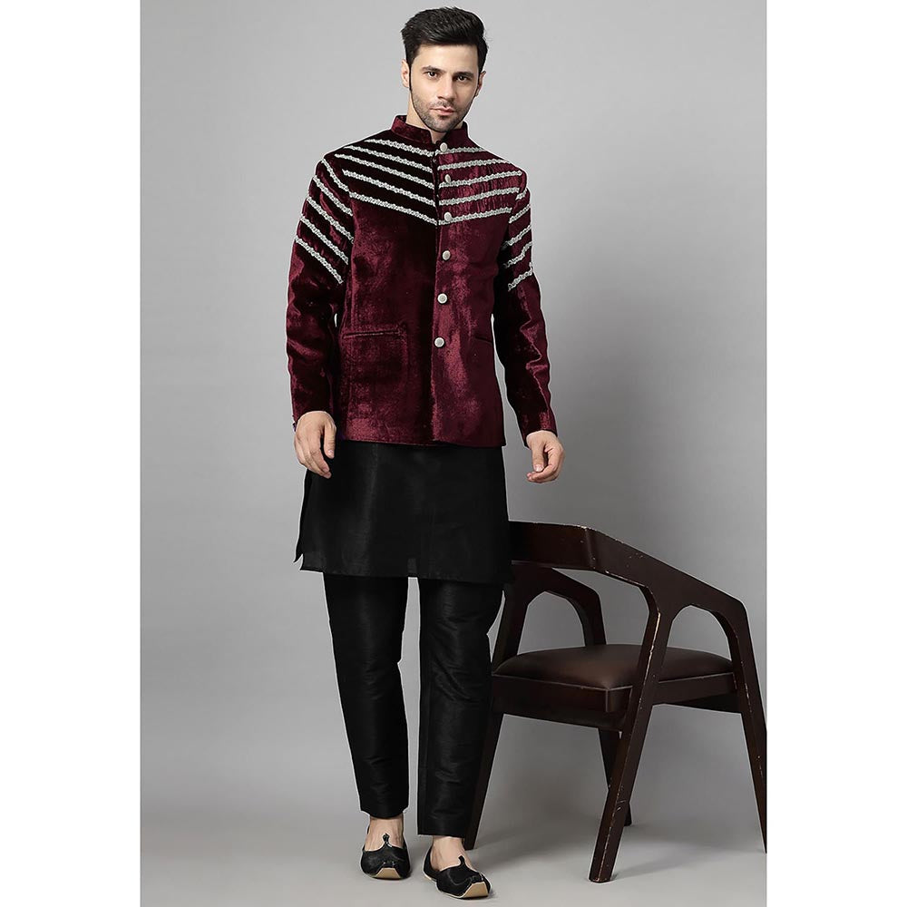 UTSAV FASHION Men Maroon Kurta Pant and Jacket