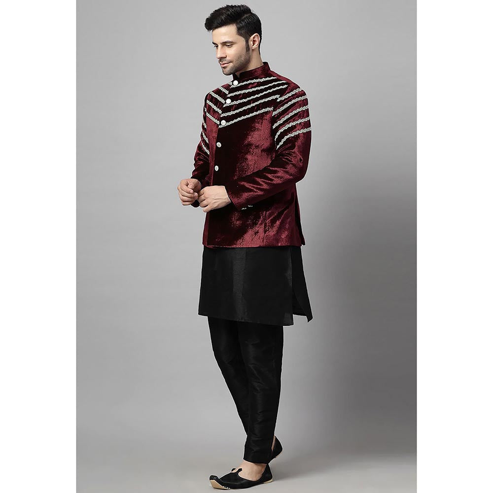 UTSAV FASHION Men Maroon Kurta Pant and Jacket