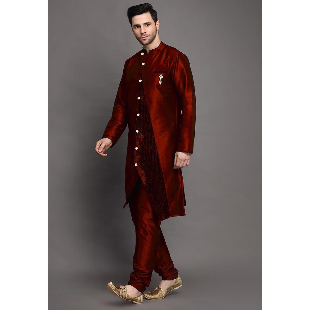 UTSAV FASHION Maroon Mandarin Collar Kurta with Churidar