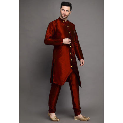 UTSAV FASHION Maroon Mandarin Collar Kurta with Churidar