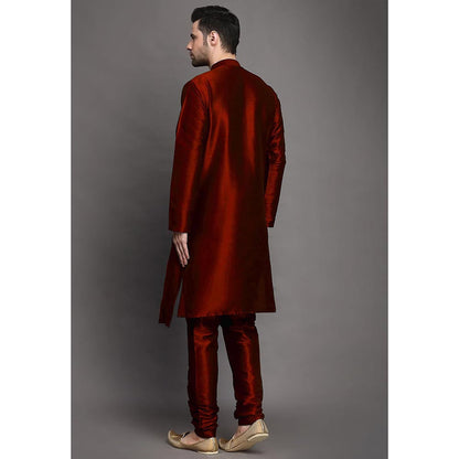 UTSAV FASHION Maroon Mandarin Collar Kurta with Churidar