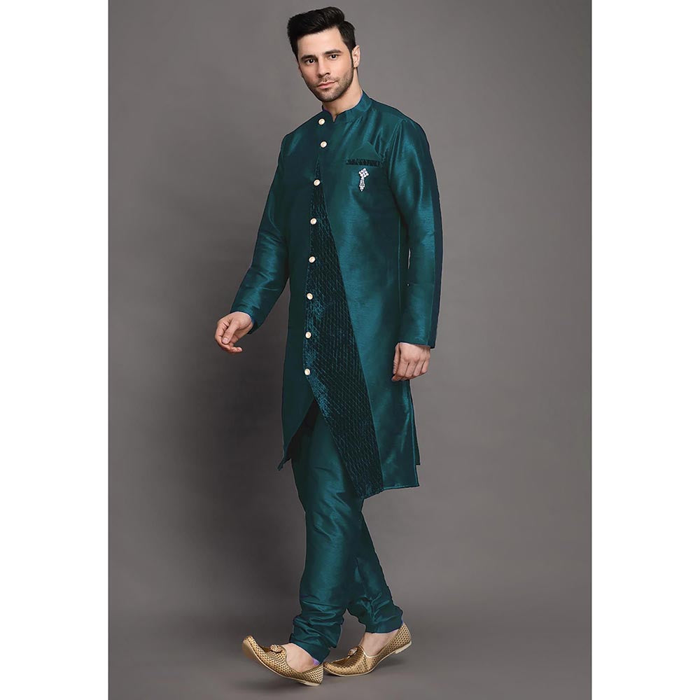UTSAV FASHION Teal Mandarin Collar Kurta with Churidar