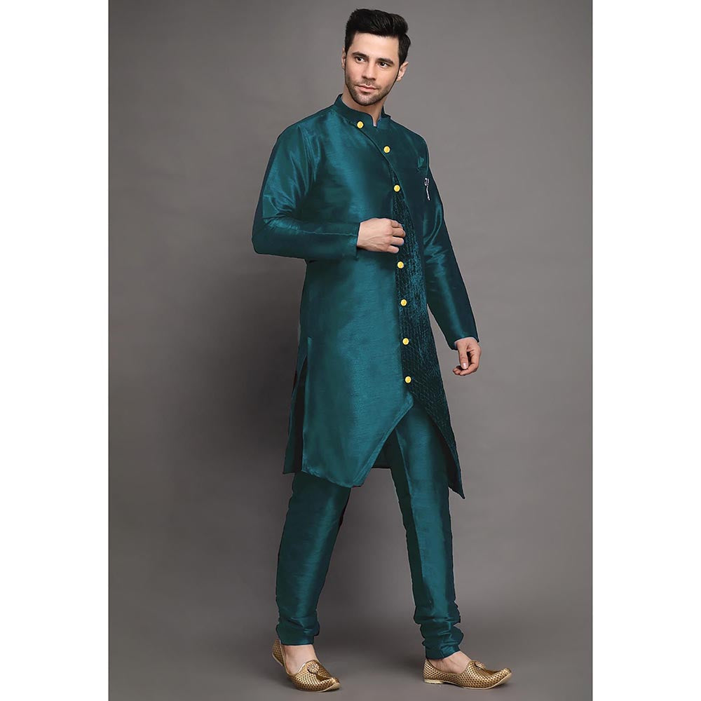 UTSAV FASHION Teal Mandarin Collar Kurta with Churidar