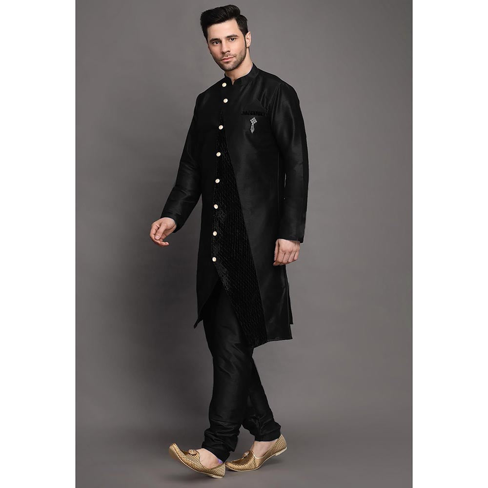 UTSAV FASHION Black Mandarin Collar Kurta with Churidar