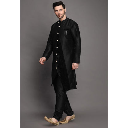 UTSAV FASHION Black Mandarin Collar Kurta with Churidar