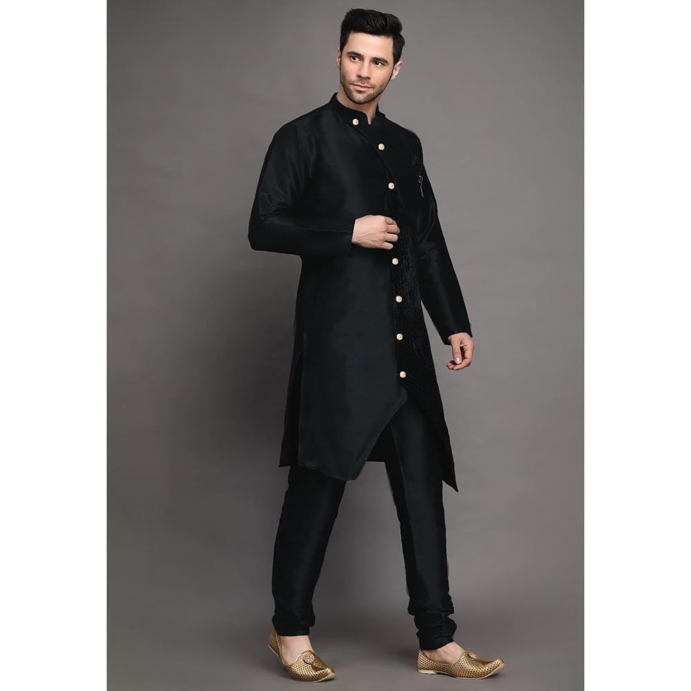 UTSAV FASHION Black Mandarin Collar Kurta with Churidar