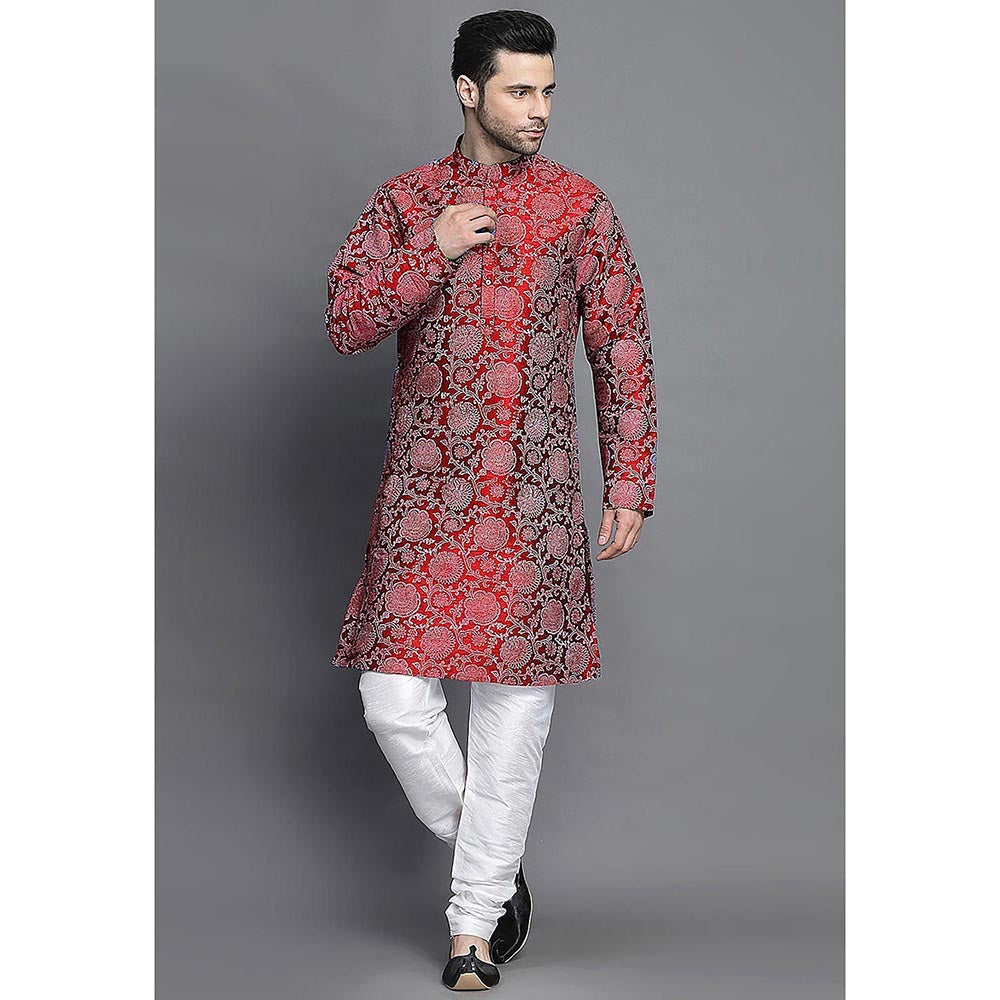 UTSAV FASHION Maroon Woven Design Straight Kurta with Churidar