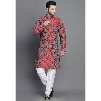 UTSAV FASHION Maroon Woven Design Straight Kurta with Churidar