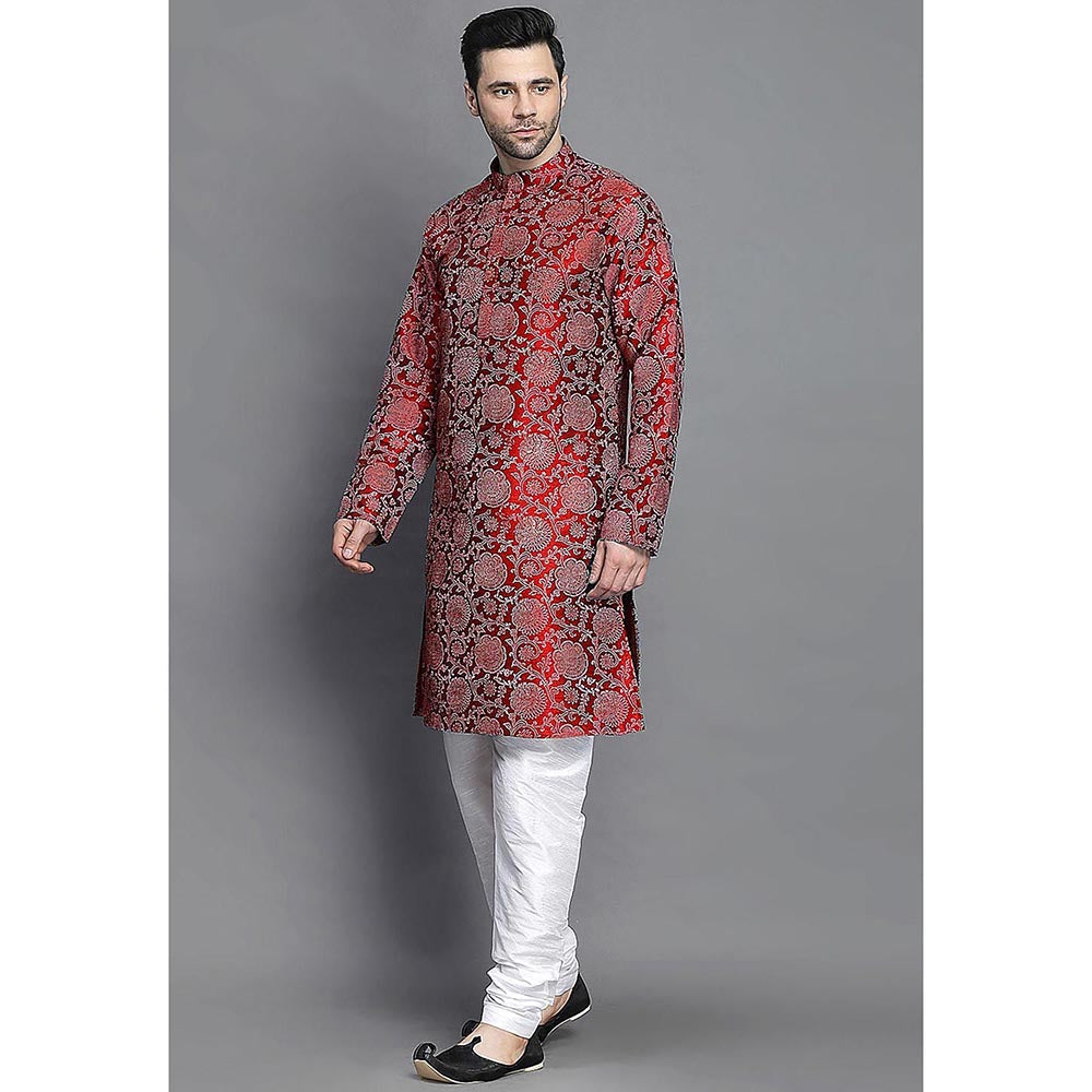 UTSAV FASHION Maroon Woven Design Straight Kurta with Churidar