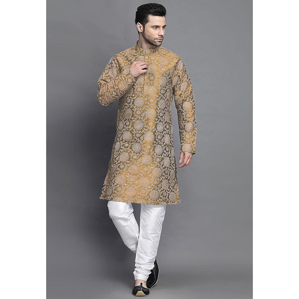 UTSAV FASHION Mustard Woven Design Straight Kurta with Churidar