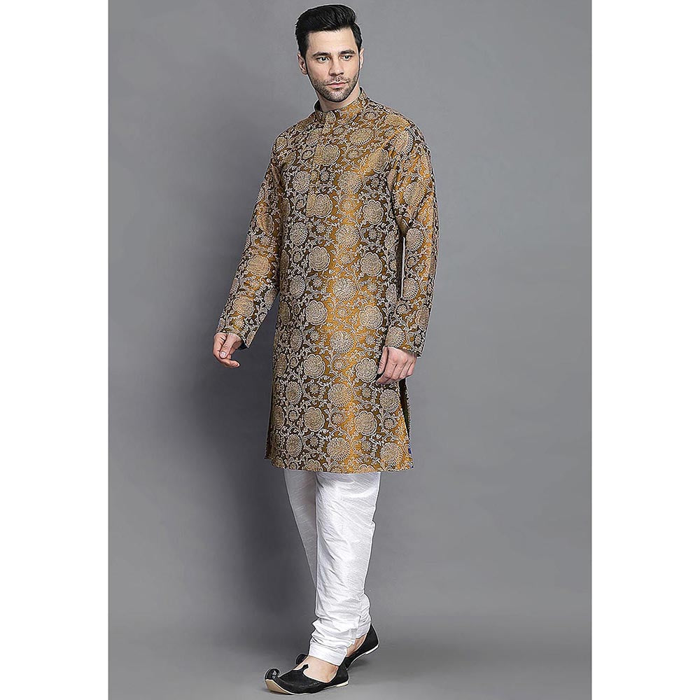 UTSAV FASHION Mustard Woven Design Straight Kurta with Churidar