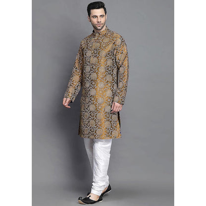 UTSAV FASHION Mustard Woven Design Straight Kurta with Churidar