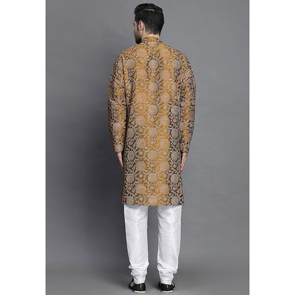 UTSAV FASHION Mustard Woven Design Straight Kurta with Churidar