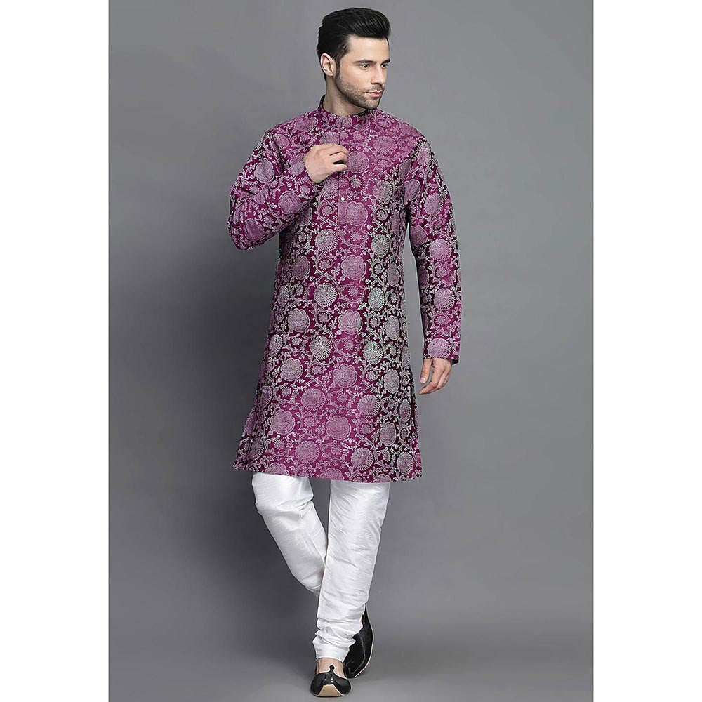 UTSAV FASHION Magenta Woven Design Straight Kurta with Churidar