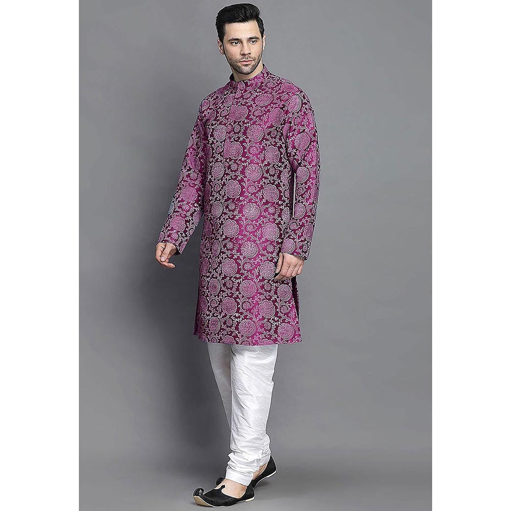 UTSAV FASHION Magenta Woven Design Straight Kurta with Churidar
