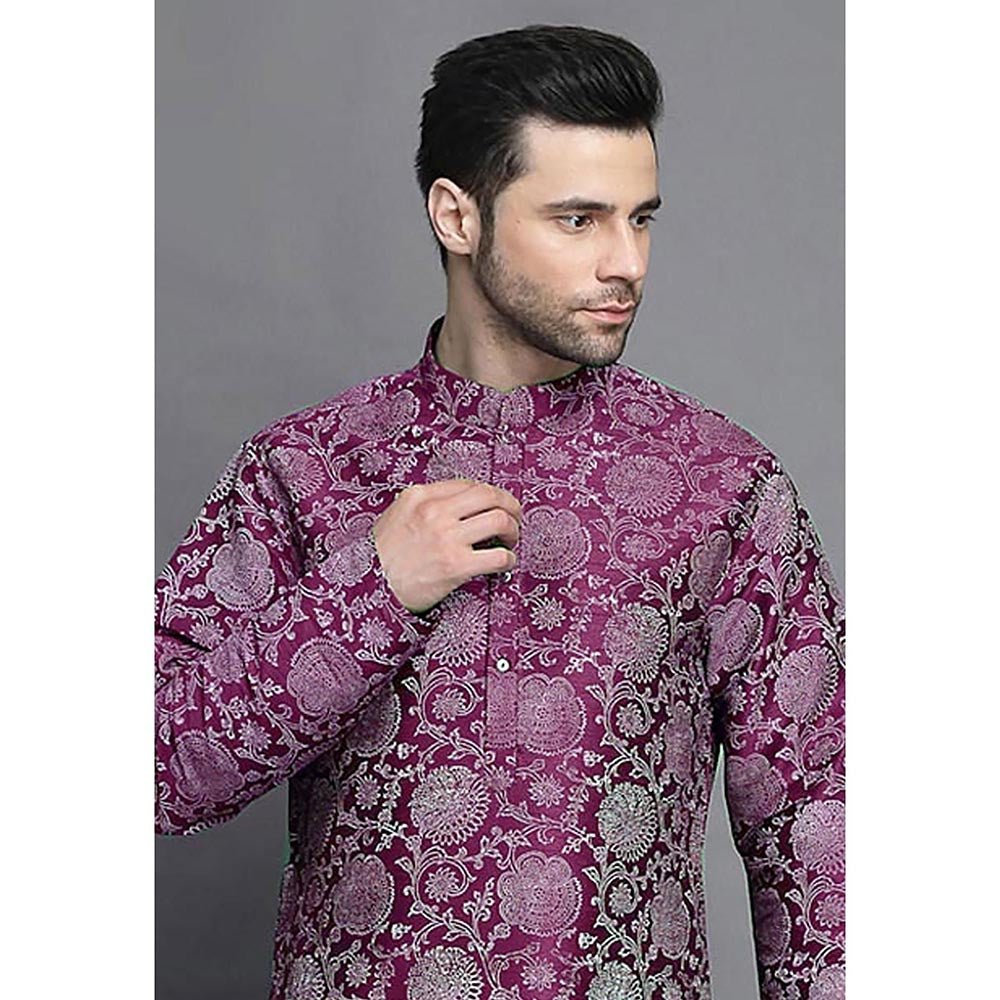 UTSAV FASHION Magenta Woven Design Straight Kurta with Churidar