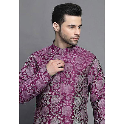 UTSAV FASHION Magenta Woven Design Straight Kurta with Churidar