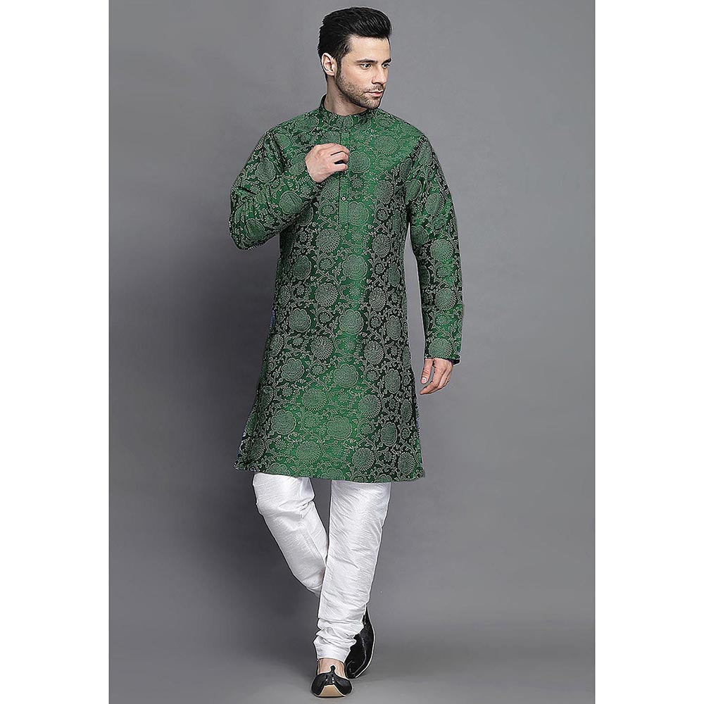 UTSAV FASHION Green Woven Design Straight Kurta with Churidar