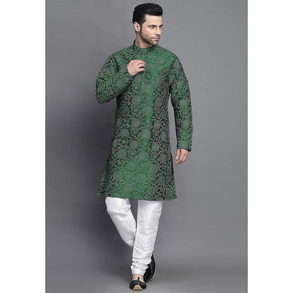 UTSAV FASHION Green Woven Design Straight Kurta with Churidar