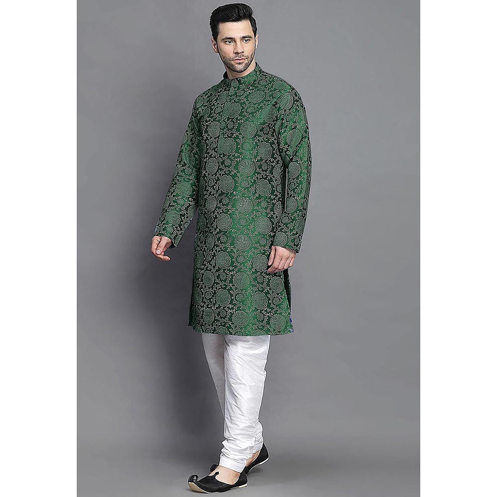 UTSAV FASHION Green Woven Design Straight Kurta with Churidar