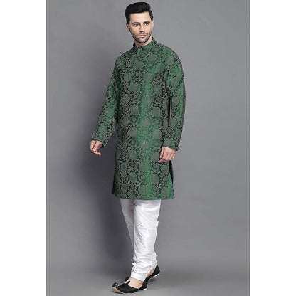 UTSAV FASHION Green Woven Design Straight Kurta with Churidar
