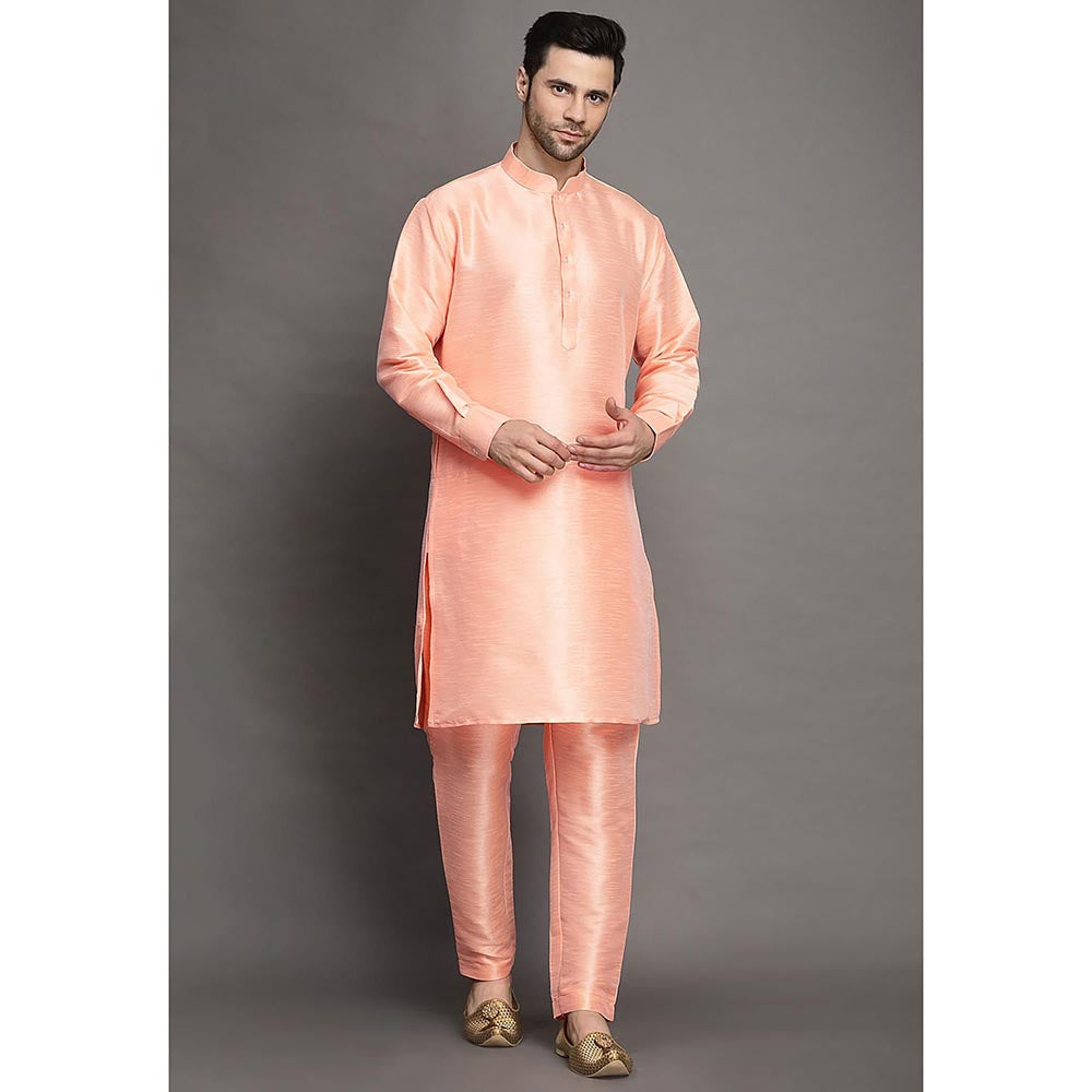 UTSAV FASHION Peach Mandarin Collar Straight Kurta and Pant