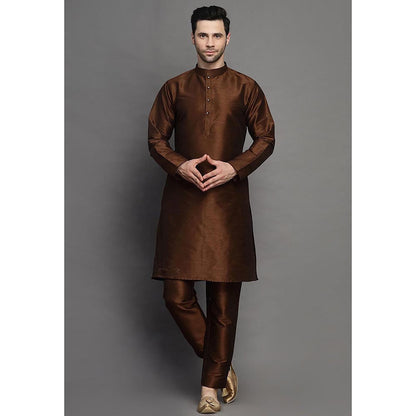 UTSAV FASHION Brown Mandarin Collar Straight Kurta and Pant