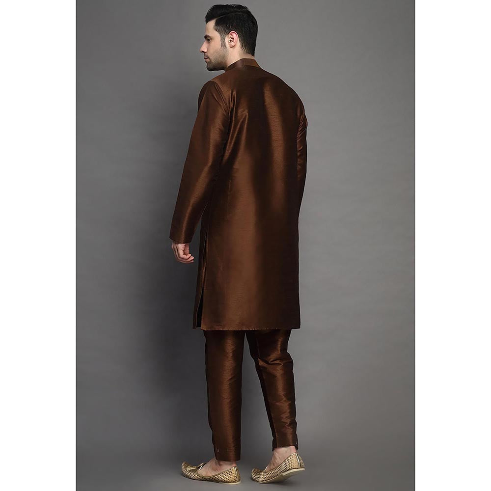 UTSAV FASHION Brown Mandarin Collar Straight Kurta and Pant