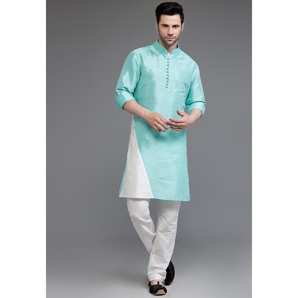 UTSAV FASHION Colourblocked Mandarin Collar Dupion Silk Kurta and Pant