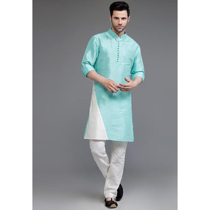 UTSAV FASHION Colourblocked Mandarin Collar Dupion Silk Kurta and Pant