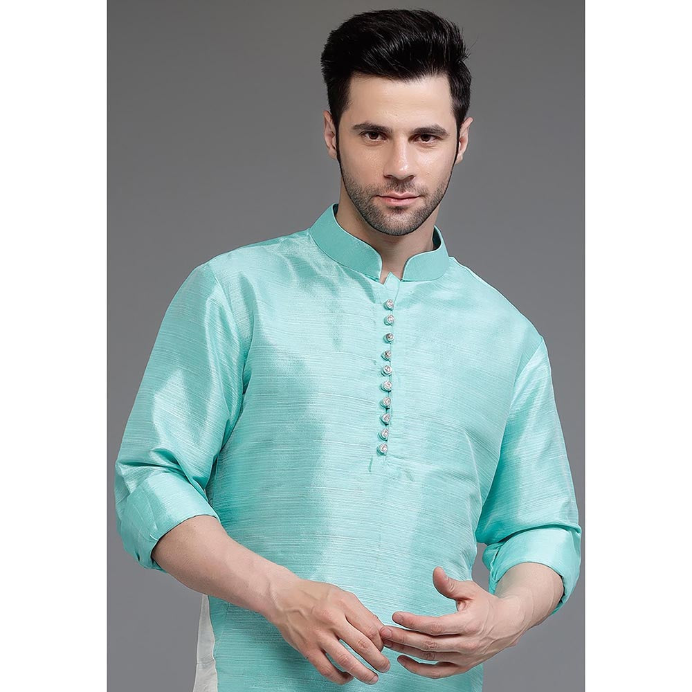 UTSAV FASHION Colourblocked Mandarin Collar Dupion Silk Kurta and Pant