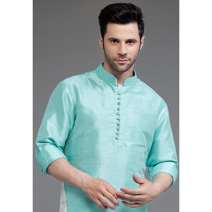 UTSAV FASHION Colourblocked Mandarin Collar Dupion Silk Kurta and Pant