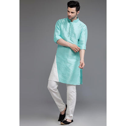 UTSAV FASHION Colourblocked Mandarin Collar Dupion Silk Kurta and Pant
