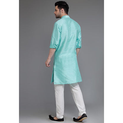 UTSAV FASHION Colourblocked Mandarin Collar Dupion Silk Kurta and Pant