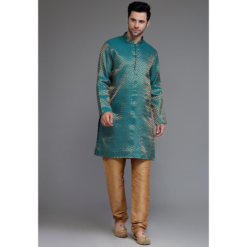 UTSAV FASHION Woven Mandarin Collar Zari Kurta with Churidar