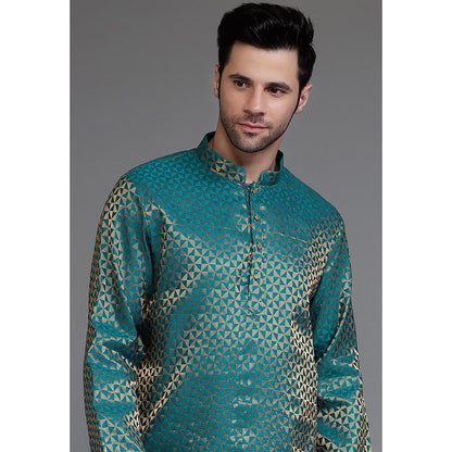 UTSAV FASHION Woven Mandarin Collar Zari Kurta with Churidar