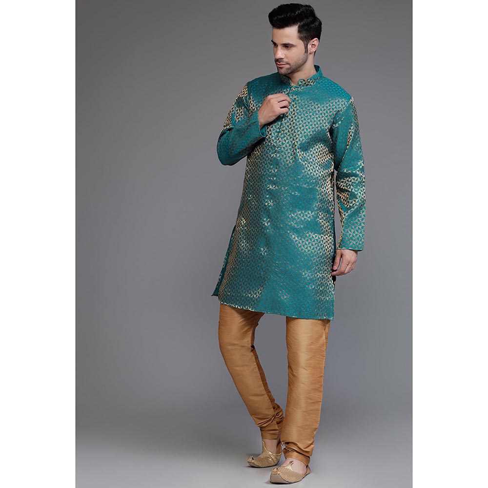 UTSAV FASHION Woven Mandarin Collar Zari Kurta with Churidar