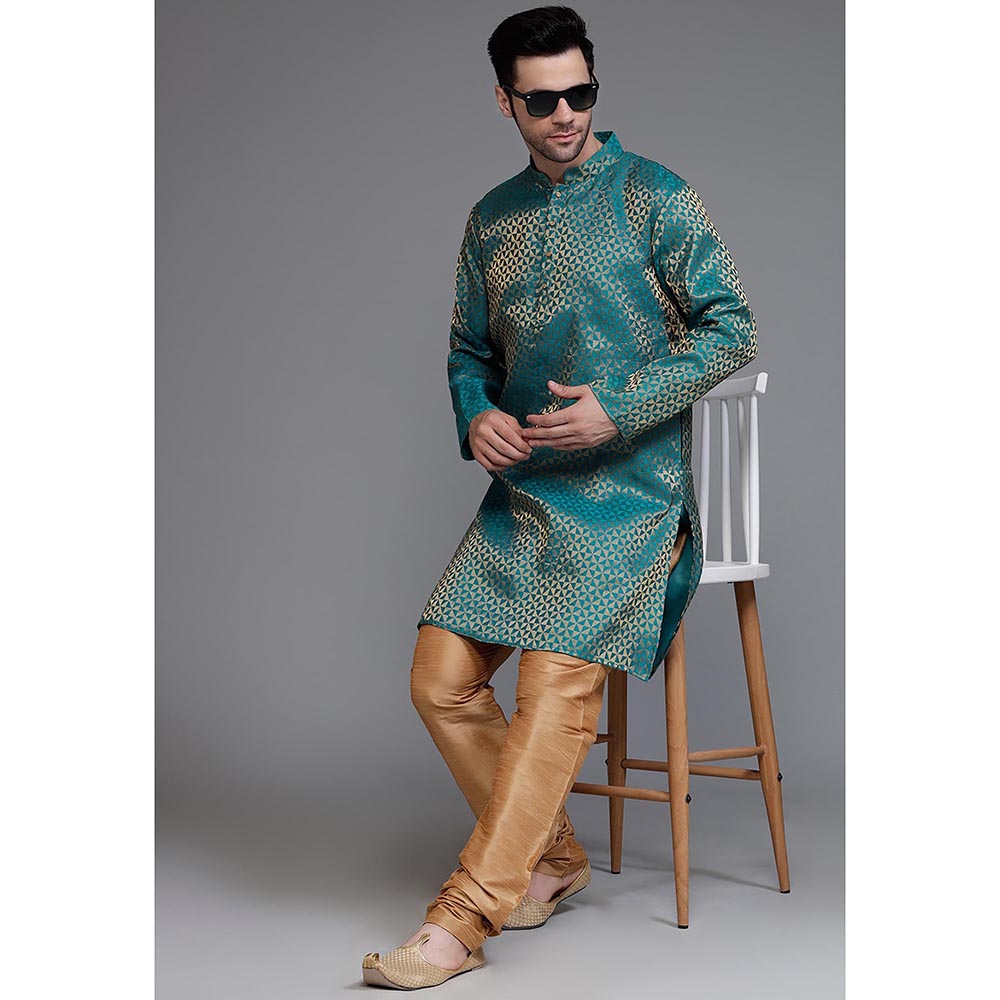 UTSAV FASHION Woven Mandarin Collar Zari Kurta with Churidar