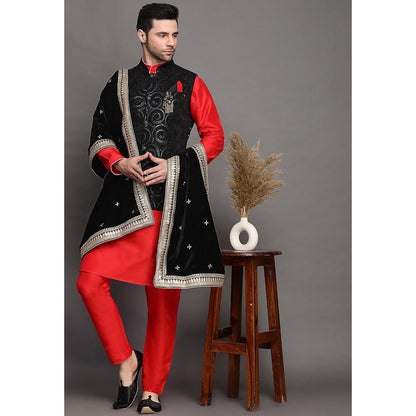 UTSAV FASHION Mandarin Collar Straight Kurta Pant and Jacket with Dupatta