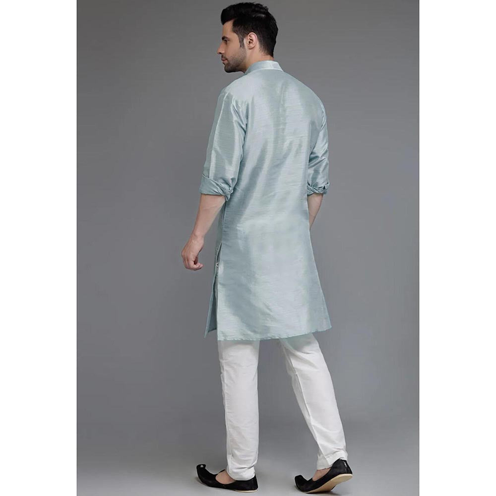 UTSAV FASHION Grey Mandarin Collar Silk Kurta and Pant