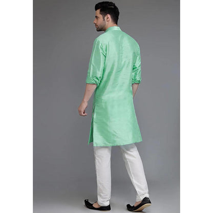 UTSAV FASHION Green Mandarin Collar Silk Kurta and Pant
