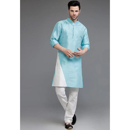 UTSAV FASHION Blue Mandarin Collar Silk Kurta and Pant
