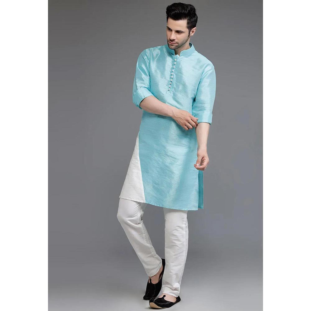 UTSAV FASHION Blue Mandarin Collar Silk Kurta and Pant