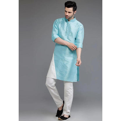 UTSAV FASHION Blue Mandarin Collar Silk Kurta and Pant