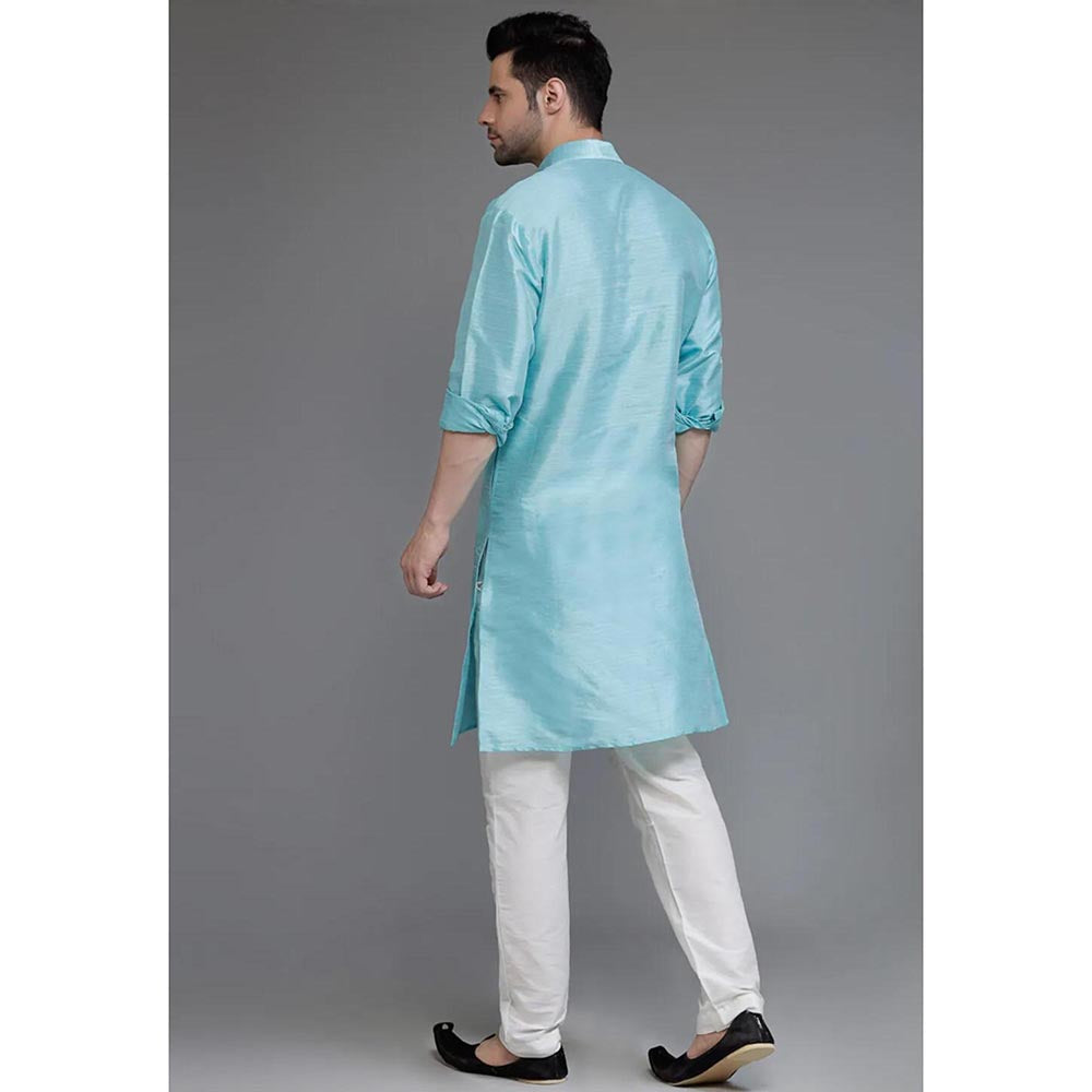 UTSAV FASHION Blue Mandarin Collar Silk Kurta and Pant