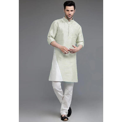 UTSAV FASHION Green Mandarin Collar Silk Kurta and Pant