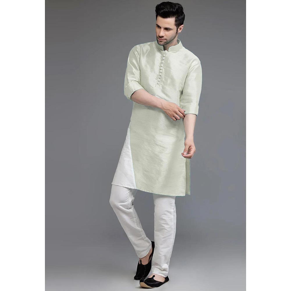 UTSAV FASHION Green Mandarin Collar Silk Kurta and Pant