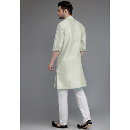 UTSAV FASHION Green Mandarin Collar Silk Kurta and Pant